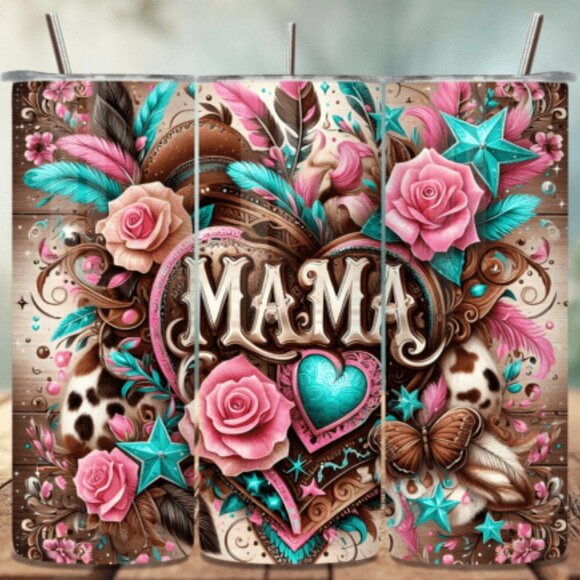 Western Themed 20oz Sublimated Stainless Steel Tumbler with Lid & Straw - Picture 4 of 4